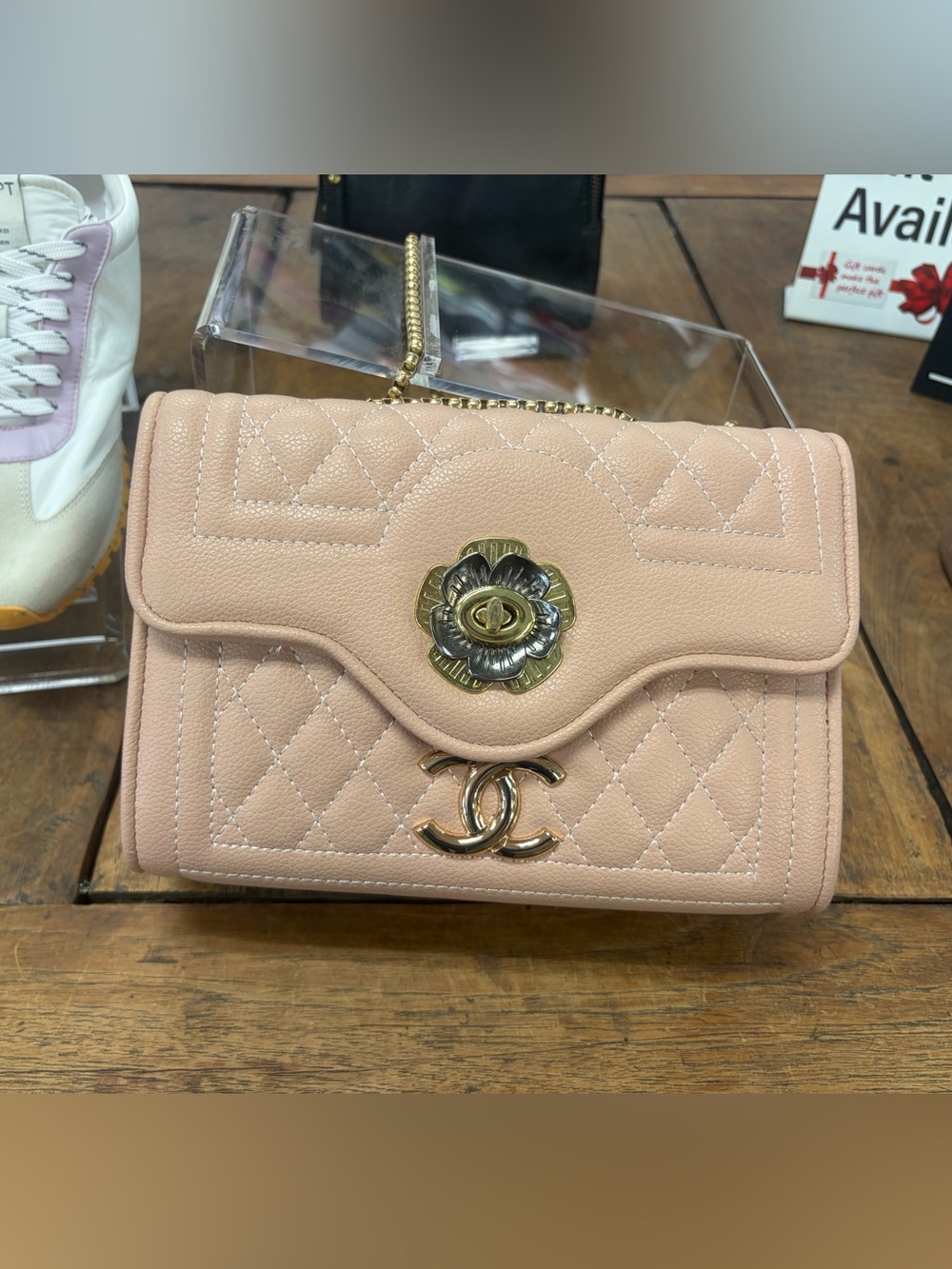 CHANEL Quilted Flap Shoulder Bag in Blush Peach